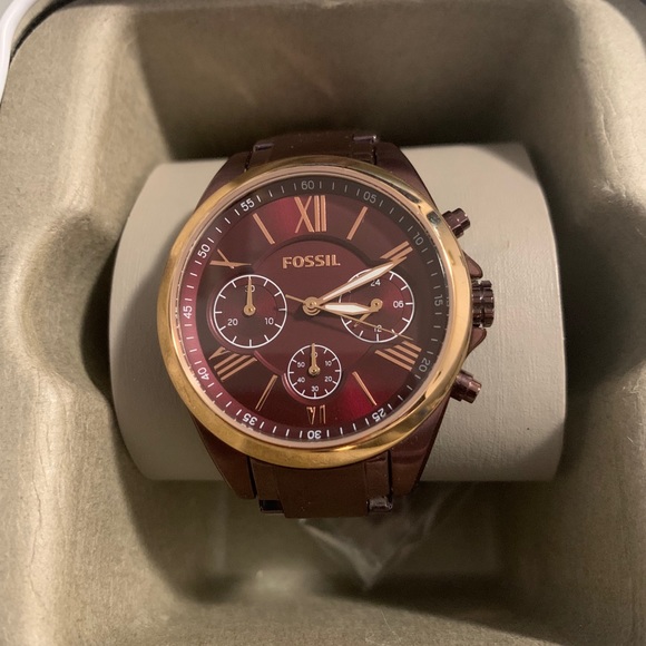 Maroon Fossil Watch 